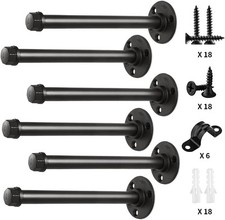 Pipe Shelf Brackets 12 Inch, Industrial 12 inch-6 Pack, Black coated finish