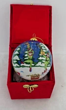 Li Bien Elves Sleigh Round Glass Christmas Ornament 2005
