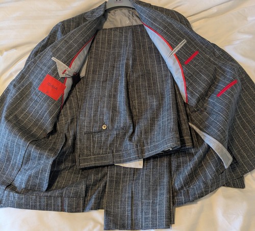 NWT Current Isaia Napoli Gray Pinstripe Wool/Silk/Linen Blend Suit EU50R (US40R) - Picture 9 of 16