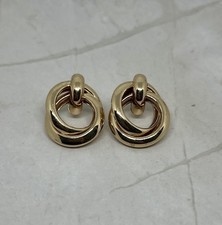Chunky Interlocking Looped Knot Gold Tone Stud Drop Earrings