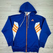 Adidas Mens Hoodie Full Zip Colorblock Blue Orange White Large 3 Stripe Jacket