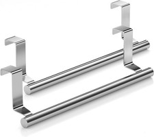 2 Pack Stainless Steel Over Door Towel Rack Bar Holders For Universal Fit Sliver