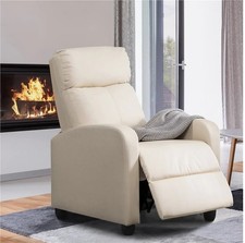 Cream Faux Leather Pushback Theater Style Recliner Armchair Chair Recliners New
