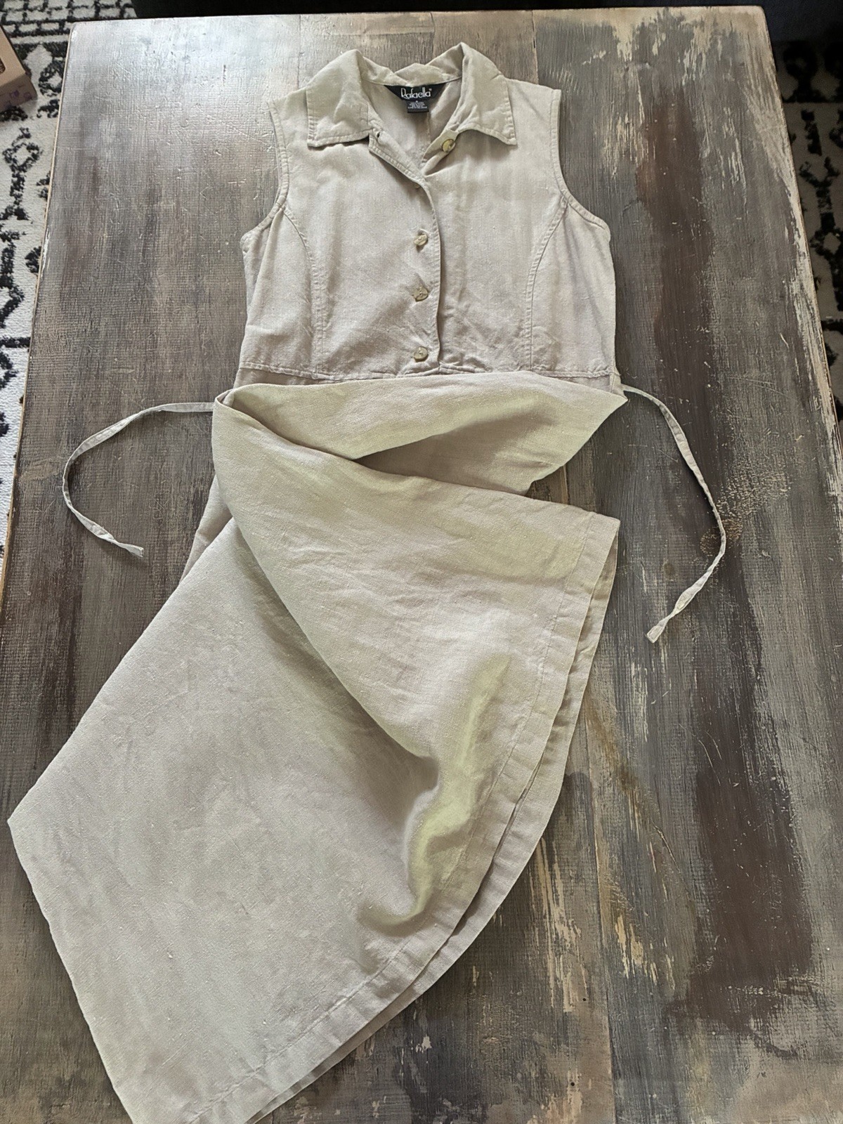 VTG Linen Dress Sleeveless Sz 6 Small 90s Maxi Cottagecore Coastal Minimalist