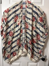 Boho Floral Striped Kimono Cardigan Fringe Tassel Open Front Oversized OS