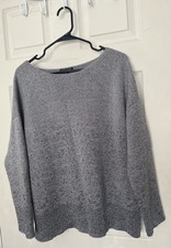 Eileen Fisher Metallic Knit Sweater Wool Blend Silver Womens M Flaw 