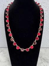 Charming Charlie Gold Tone Red Bezel Rhinestone Statement Necklace 18"