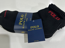 Polo Ralph Lauren 8 Pk Low Cut Quarter Black Socks Spellout Colors Men's 6-12.5