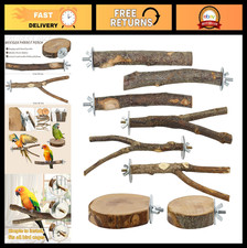 8-Piece Natural Wood Bird Perches Set - Parrot Stand, Fork Toys, Multi-Branch Pl