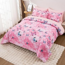 Butterfly Comforter Set Full Size 8 Piece Bed in A Bag Colorful Flowers Leaves