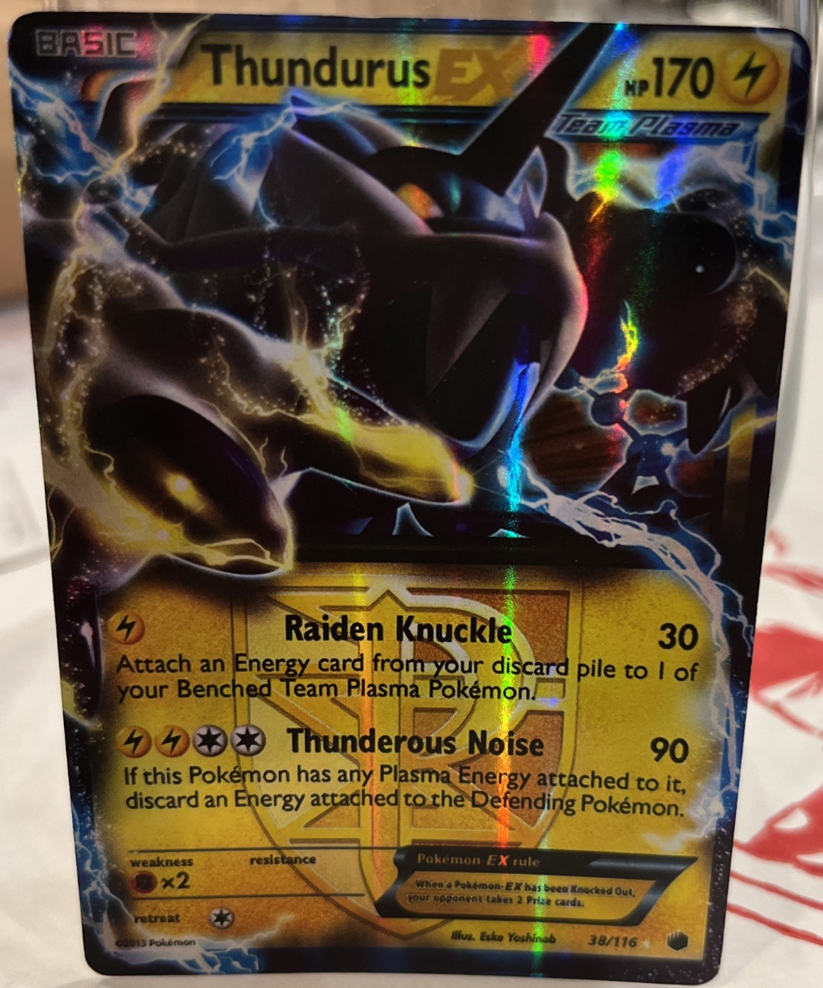 Pokémon BW Thundurus EX Full Art Holo Card Plasma Freeze