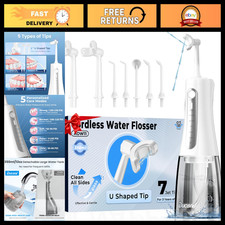 Cordless Water Flosser, 350ML Tank, U-Shaped Nozzle, 7 Jet Tips, Portable Dental