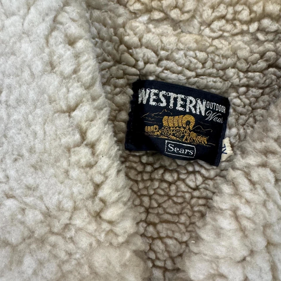 Vintage 70's Western Outdoor Sears Sherpa Fleece lined Suede Jacket Coat Size XL - Image 2 of 4