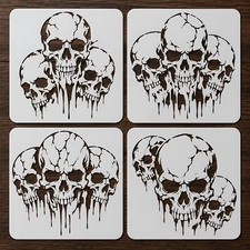 4pc Skull Trios Stencil Lot Grunge Gothic 6" PET Craft Template DIY Painting Art