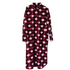 Marimekko Midi Shirt Dress Button Down Long Sleeves Red Black Floral Size L