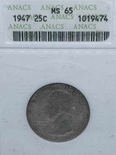 1947 25c Silver Washington Quarter ANACS MS 65 RPM-1