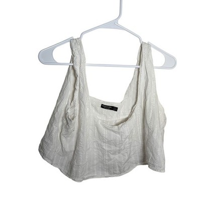 Nasty Gal Tank Top Women's 10 White Texture Round Neck Cropped Shirt Lightweight