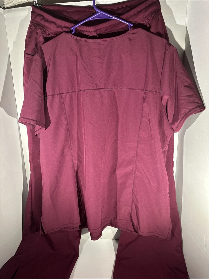 Blusa Médica Para Mujer XL Granate Borgoña Cuello en V Cremallera Bolsillo e Parte Inferior Foto 4 de 4