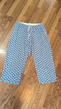 Gap Love Soft Thin Cotton Pajama Crop Pants Blue Floral Drawstring Euc Sz XL