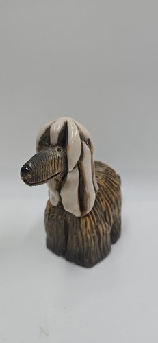 Vtg Hand Carved Clay Afghan Hound Dog Figurine Statue Sculpture Folk Art