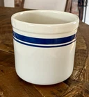 Vintage Roseville Friendship Pottery Blue Stripe Beige Crock 2 qt Stoneware Ohio