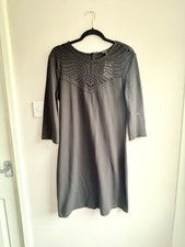 Mango Black Cut Out Detail Dress Size M 10–12 Elegant 3/4 Sleeve Work Evening