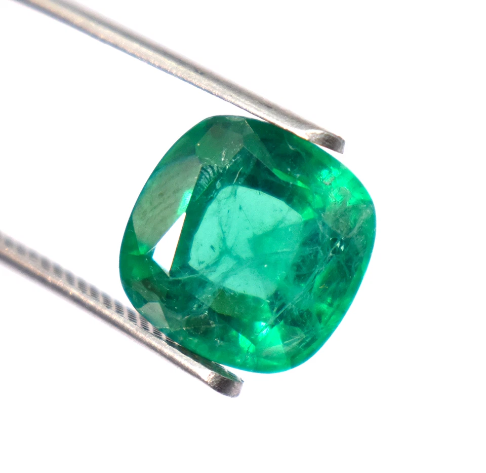 Lab Emerald With Inclusion Cushion Shape Vivid Green Emerald Loose Gemstone - Image 4 of 4