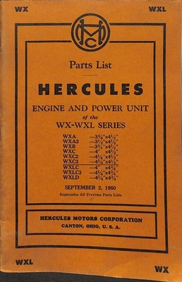 Hercules WX-WXL Series Engine Power Unit Parts List Manual 1950