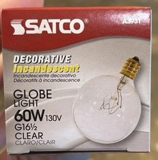 Satco 60W Decorative Clear Globe Light Bulb G16 1/2 G16.5 130V NIB