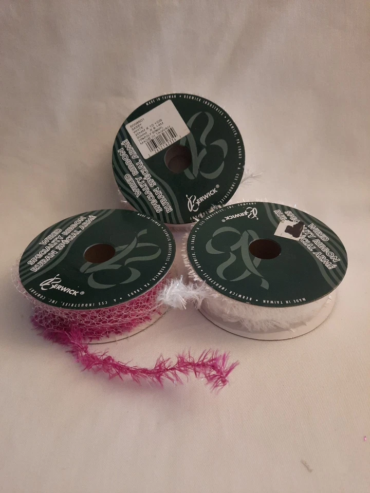 Lot of 3 Berwick Wired Specialty Ribbon  2 Sassy White 1 Sassy Beauty - Image 2 of 4