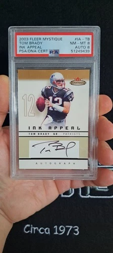 2003 Tom Brady Fleer Mystique Autograph/75 PSA 8