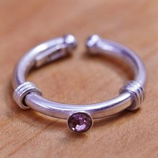 Size 1.5, Vintage Sterling silver handmade ring, 925 open band with cz