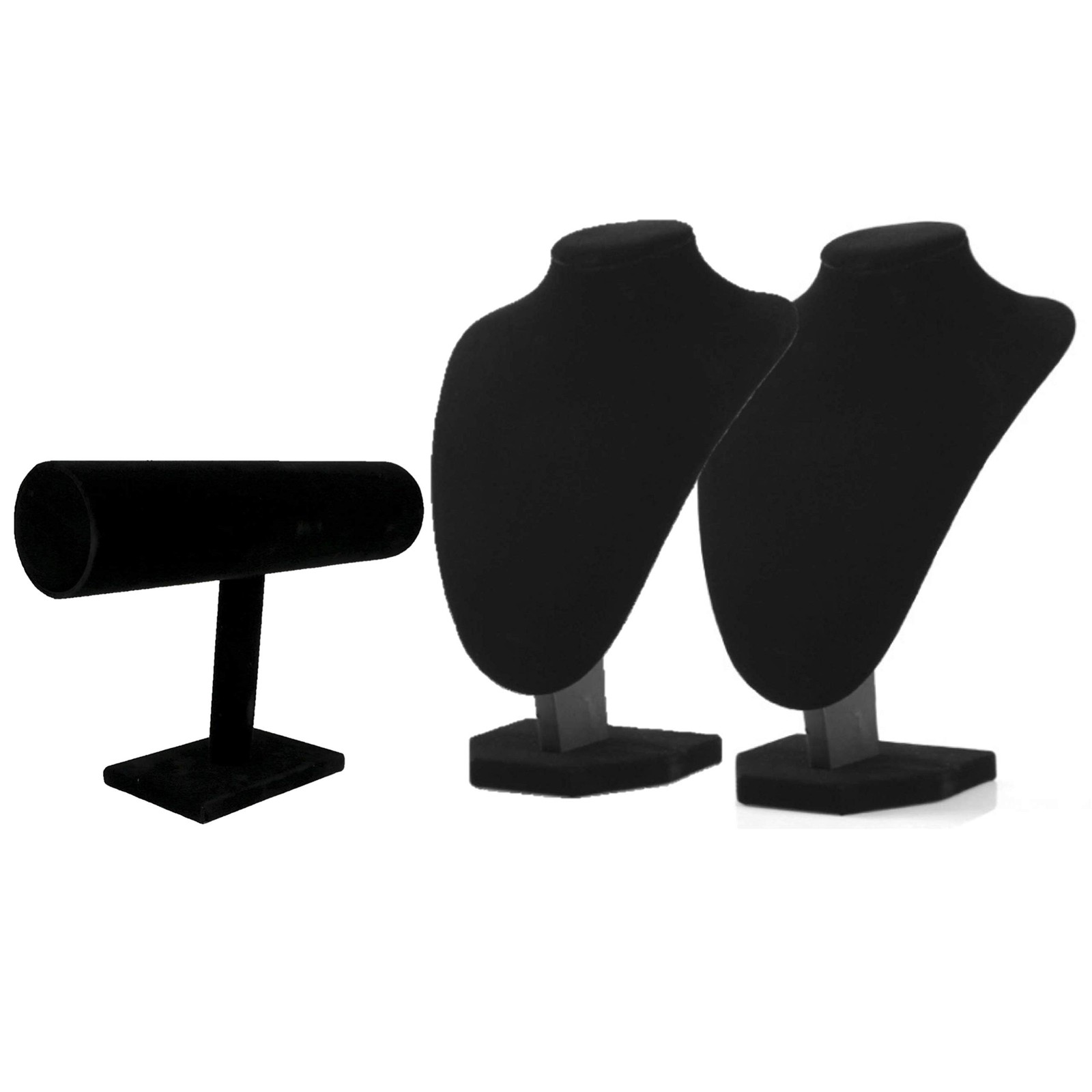 3pcs Black Velvet Jewelry Organizer Set with 1-Row Bracelet Holder & 9