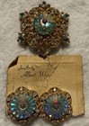 VTG Albert Weiss Aurora Borealis Brooch Earring Set On Original Card Demi Parure — photo 1