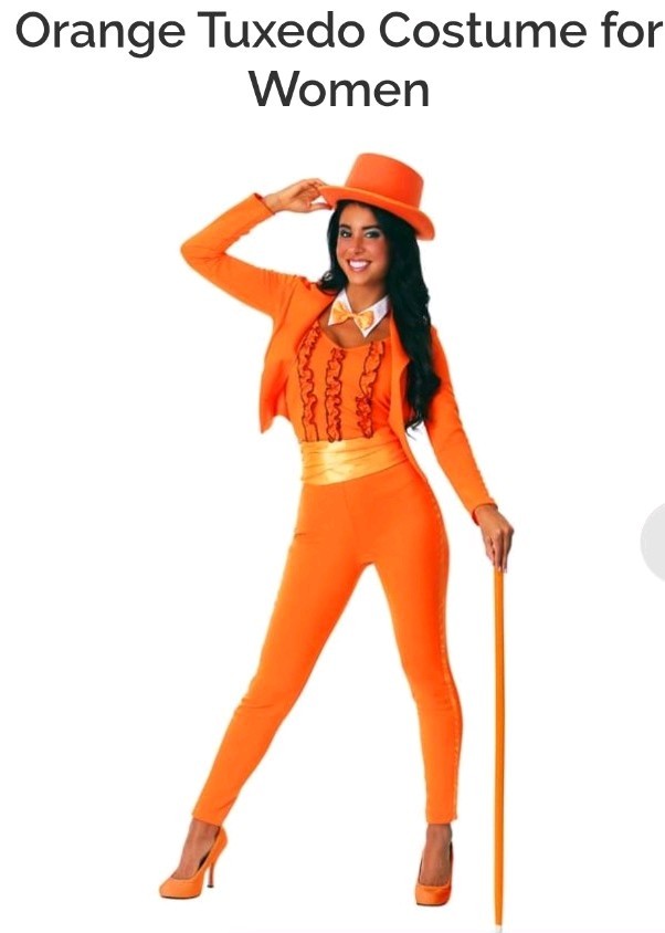 Disfraz de esmoquin naranja para mujer talla M. TRAJE. SIN SOMBRERO NI BASTÓN EXCELENTE ESTADO.