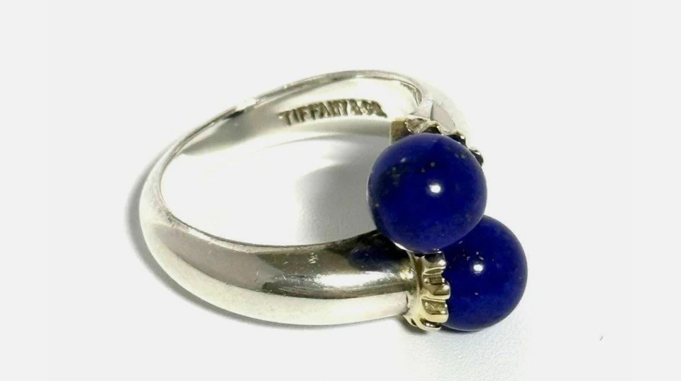 Anillo Tiffany & Co. de cuentas de lapislázuli azul de oro amarillo y 18k talla 6,5 Foto 2 de 4