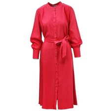 M&S Autograph Women's Belted Shirt Dress UK Size 8 Lipstick Pink Viscose Midi -U