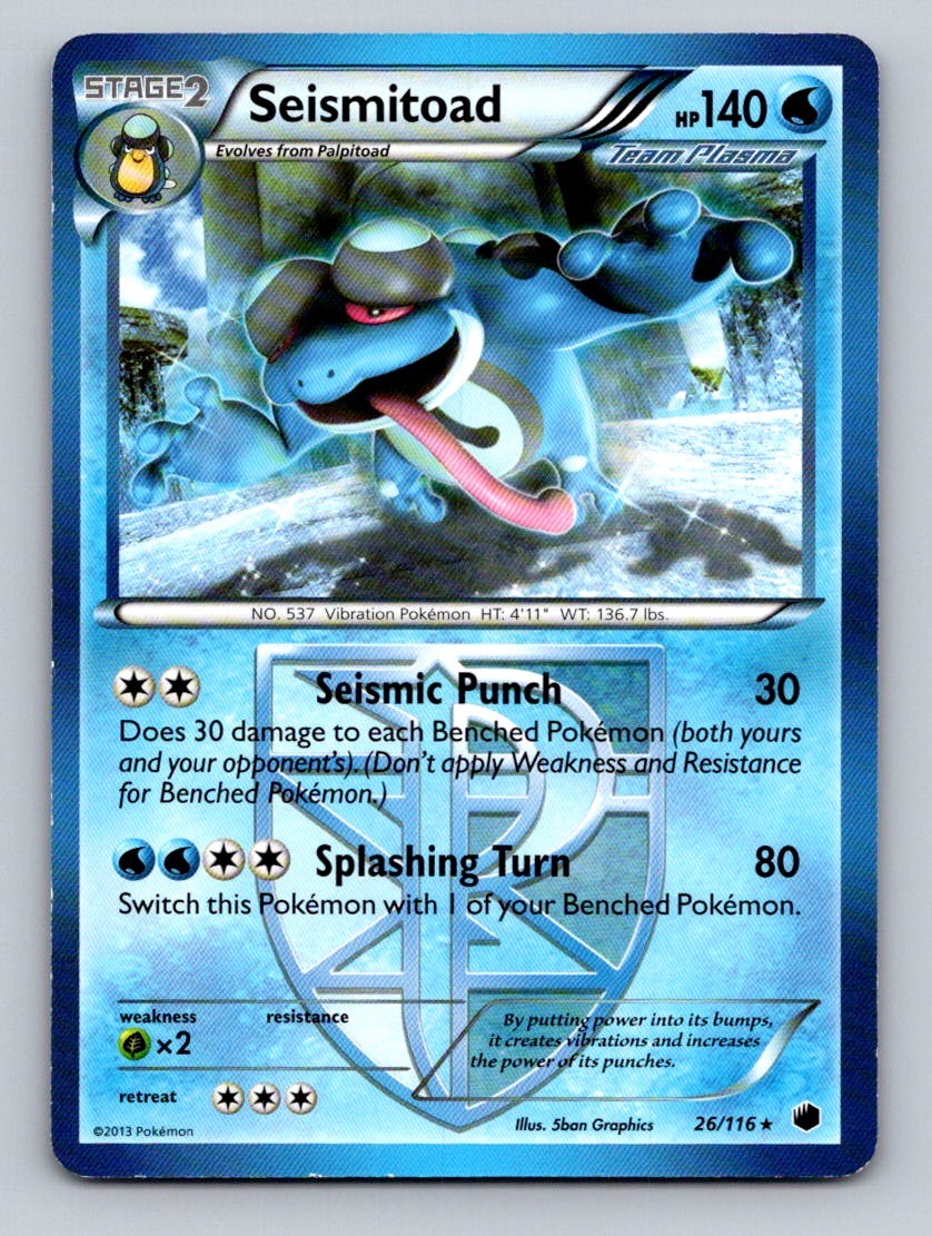 Seismitoad 26/116 Rare Plasma Freeze Pokemon Lightly Played