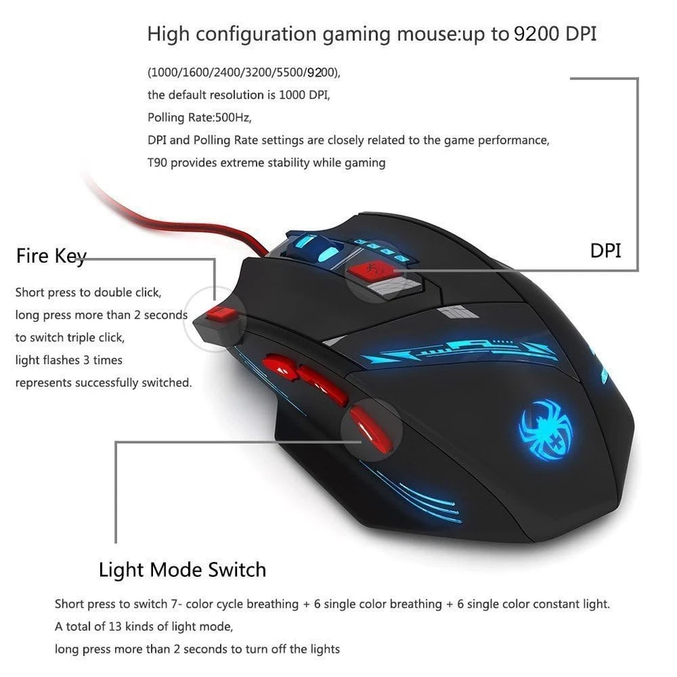 Gaming Mouse,9200DPI USB Wired Ergonomic Optical Gaming Mice,8 Buttons,7 Kind... - Image 4 of 4