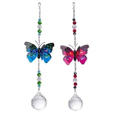 Set of 2 Crystal SunCatcher Butterfly Rainbow Prism Window Hanging Garden Decor