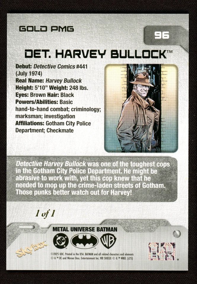 Detective Harvey Bullock #96 Gold PMG Precious Metal Gems Batman Metal - 1 OF 1! - Image 2 of 2