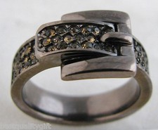 NEW MICHAEL KORS HERITAGE BROWN ESPRESSO BELT BUCKLE+CRYSTAL RING SZ:6,7 MKJ1992