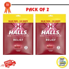 Halls Cherry Cough & Throat Relief, Value Pack, 140 Cough Drops, Pack of 2
