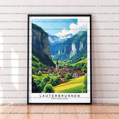Schweizer Alpental ungerahmte Illustration Kunstdruck Lauterbrunnen Landschaft
