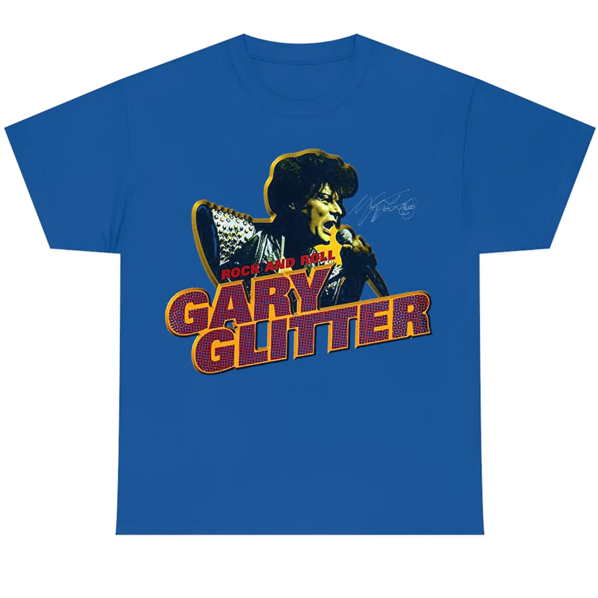 Rare Gary Glitter Rock & Roll Signature Blue T- Shirt S to 5XL  