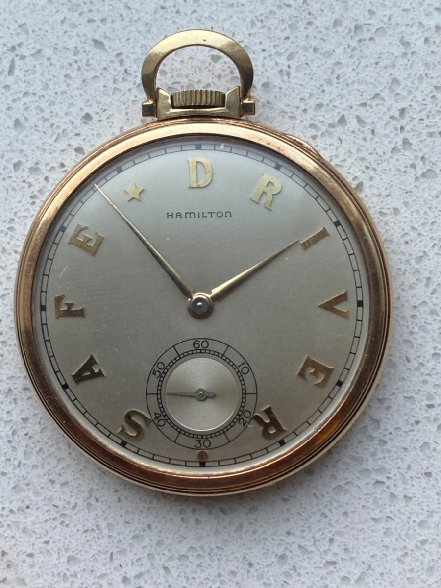 6*読様 17808 HAMILTON 917 懐中時計 17石　手巻き　14K VINTAGE 14k GOLD FILLED HAMILTON 917 17j SAFE DRIVER DIAL AWARD