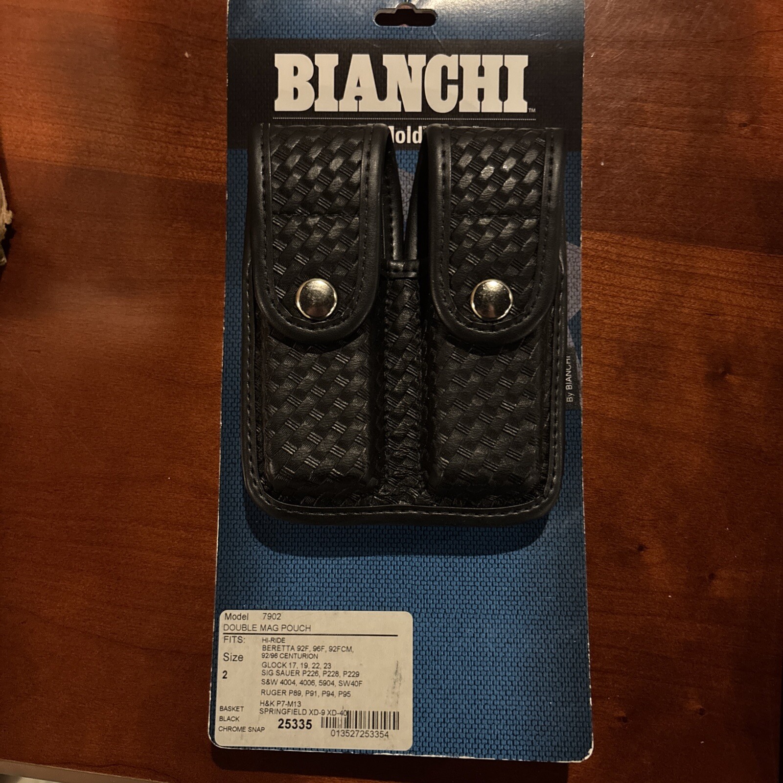 Bianchi 7902 Double Mag Pouch 2 For Glock 17 Chrome Snap Basket Weave - 25325-image