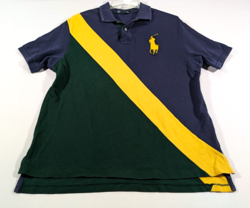 Vintage Polo Ralph Lauren Shirt Men's XL Blue Green Yellow BIG Pony Rugby 90s - Picture 5 of 14