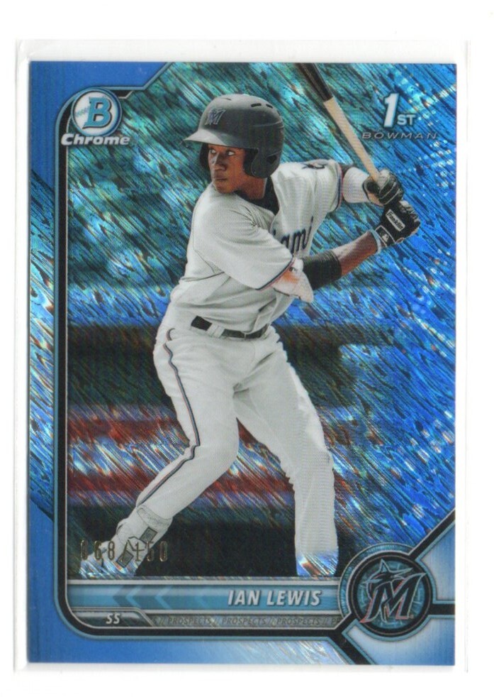 2022 Bowman Chrome IAN LEWIS BCP-96 Blue REFRACTOR #/150 MIAMI MARLINS SP RC