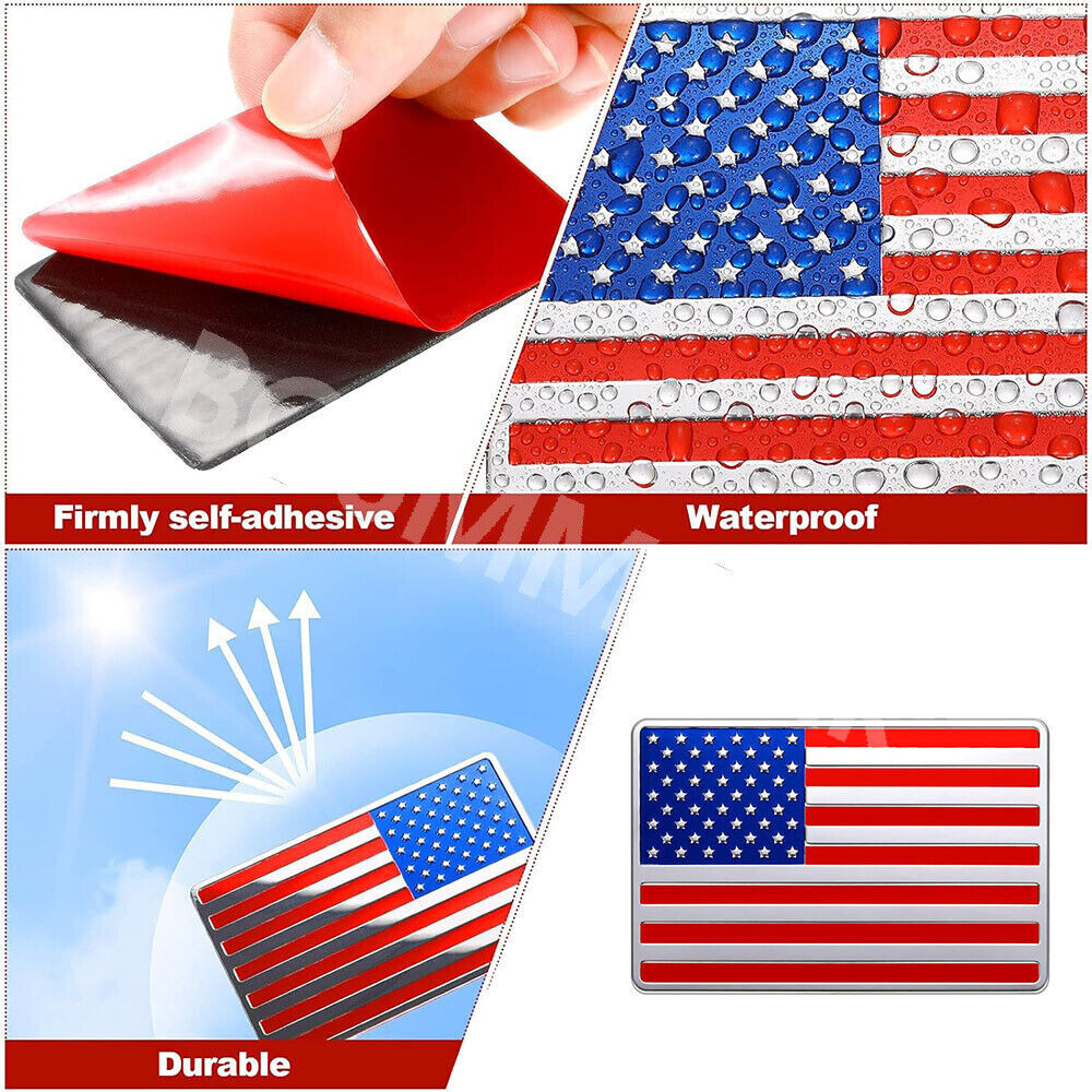 2Pcs Metal American USA Flag Emblem Badge Decal For Car Truck SUV – Aluminum